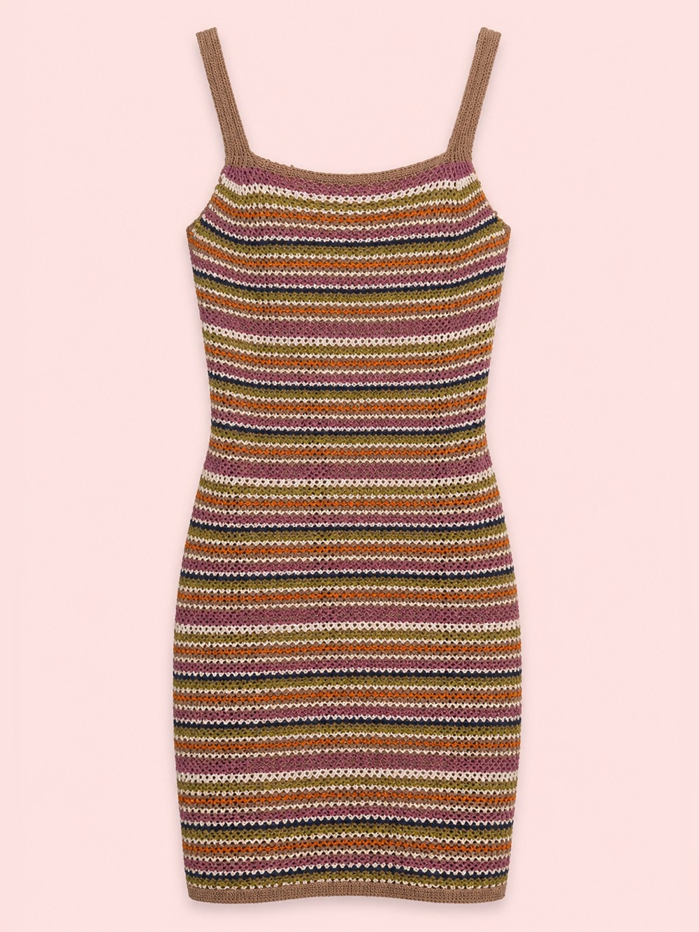 Olive + Oak Striped Crochet Knit Bodycon Midi Dress Small Boho
